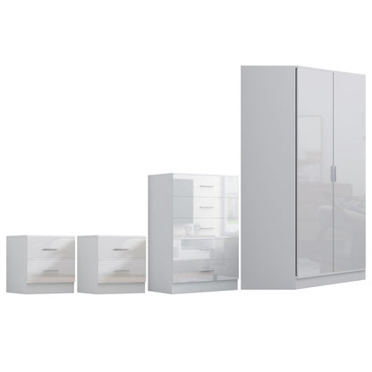 REFLECT Gloss 4pc Set - 2 Door Corner Wardrobe + 5 Draw Chest + 2 Bedsides