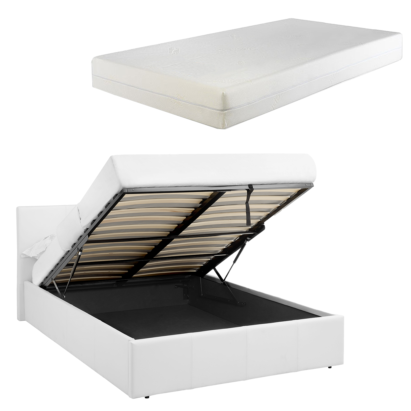 LUNA 4FT6 Double Faux Leather Ottoman Storage Bed-Mattress & Colour Options