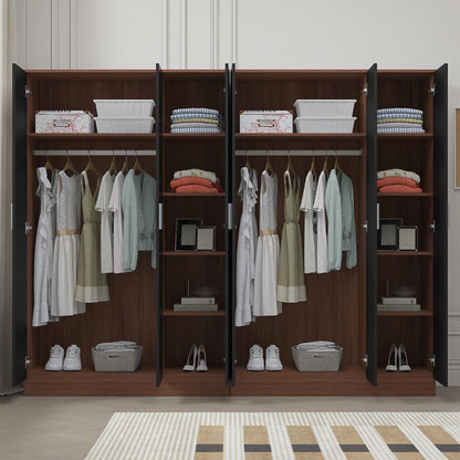 Reflect 2pc Wardrobe Bundle - 3 Door Plain + 3 Door Plain - Black Gloss & Walnut