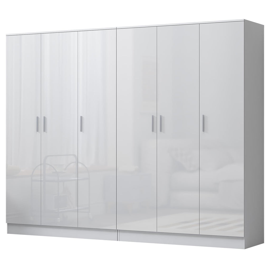 Reflect 2pc Wardrobe Bundle - 3 Door Plain + 3 Door Plain - White Gloss & Matt White