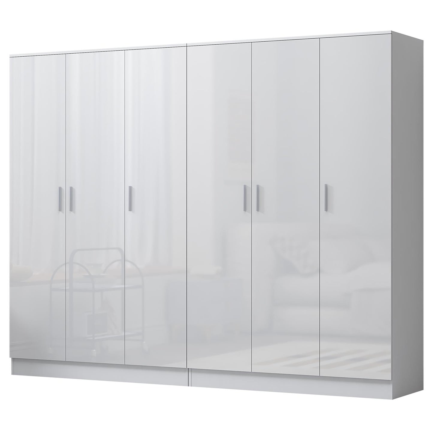 Reflect 2pc Wardrobe Bundle - 3 Door Plain + 3 Door Plain - White Gloss & Matt White