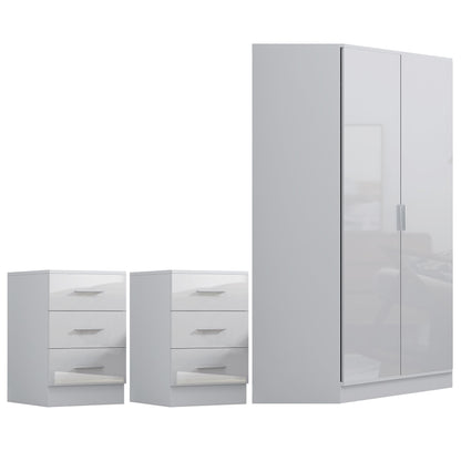 Reflect 3pc Wardrobe Bundle - 2 Door Corner + 2x 3 Drawer Bedsides - White Gloss & Matt White