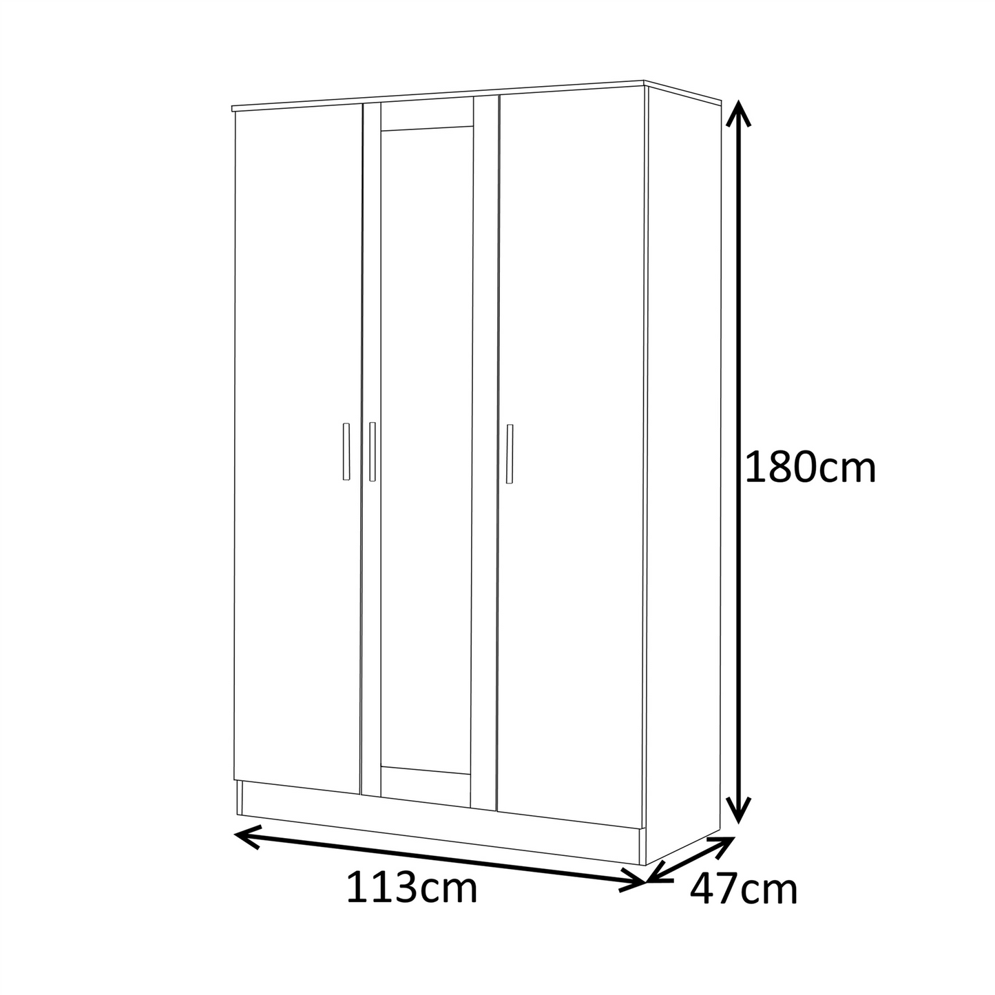 Reflect 3 Door Mirror Wardrobe-White Gloss & Matt White-Hanging Rail & 4 Shelves - Modern Design