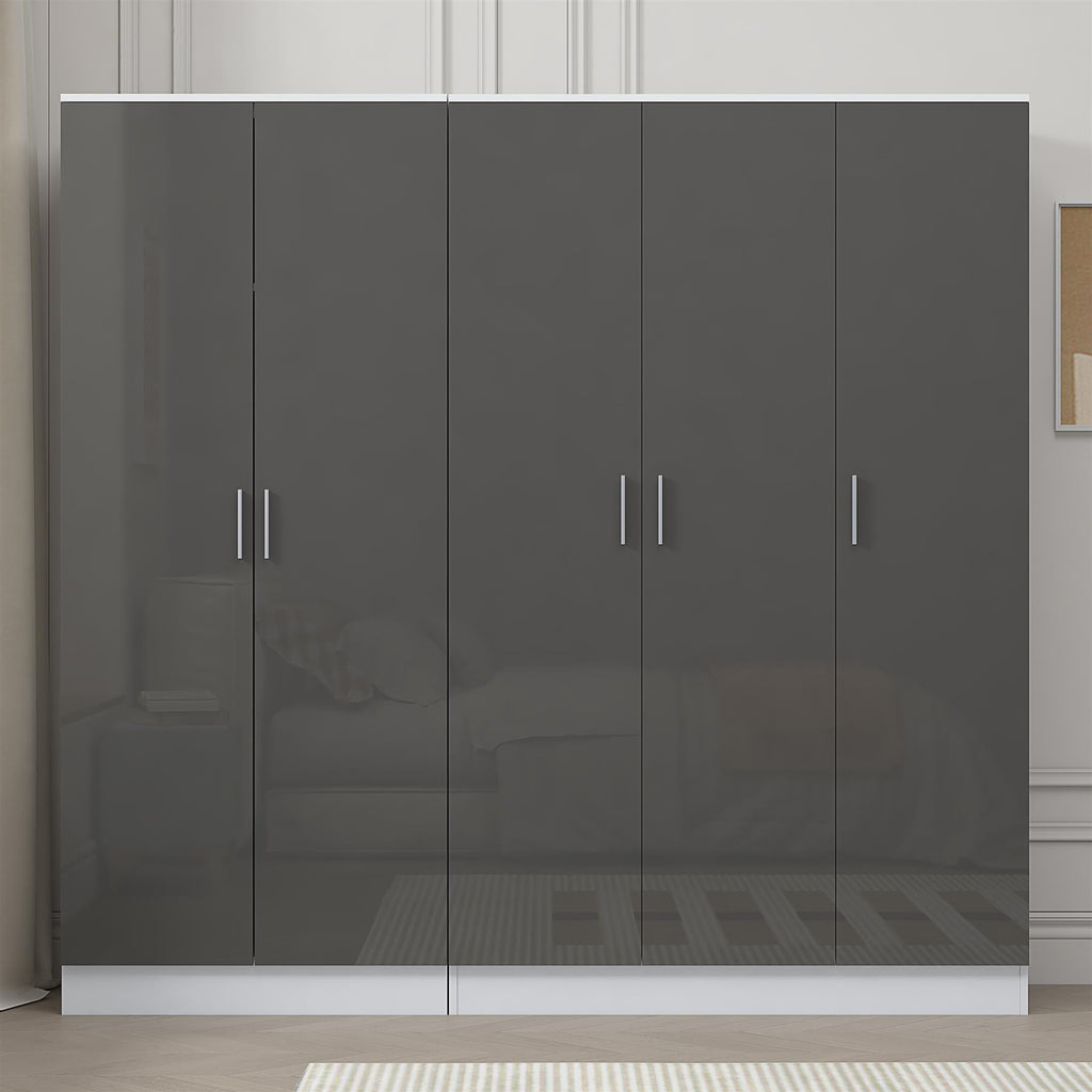 REFLECT - 3 Door PLAIN + 2 Door PLAIN Wardrobe - Gloss Grey / Matt White