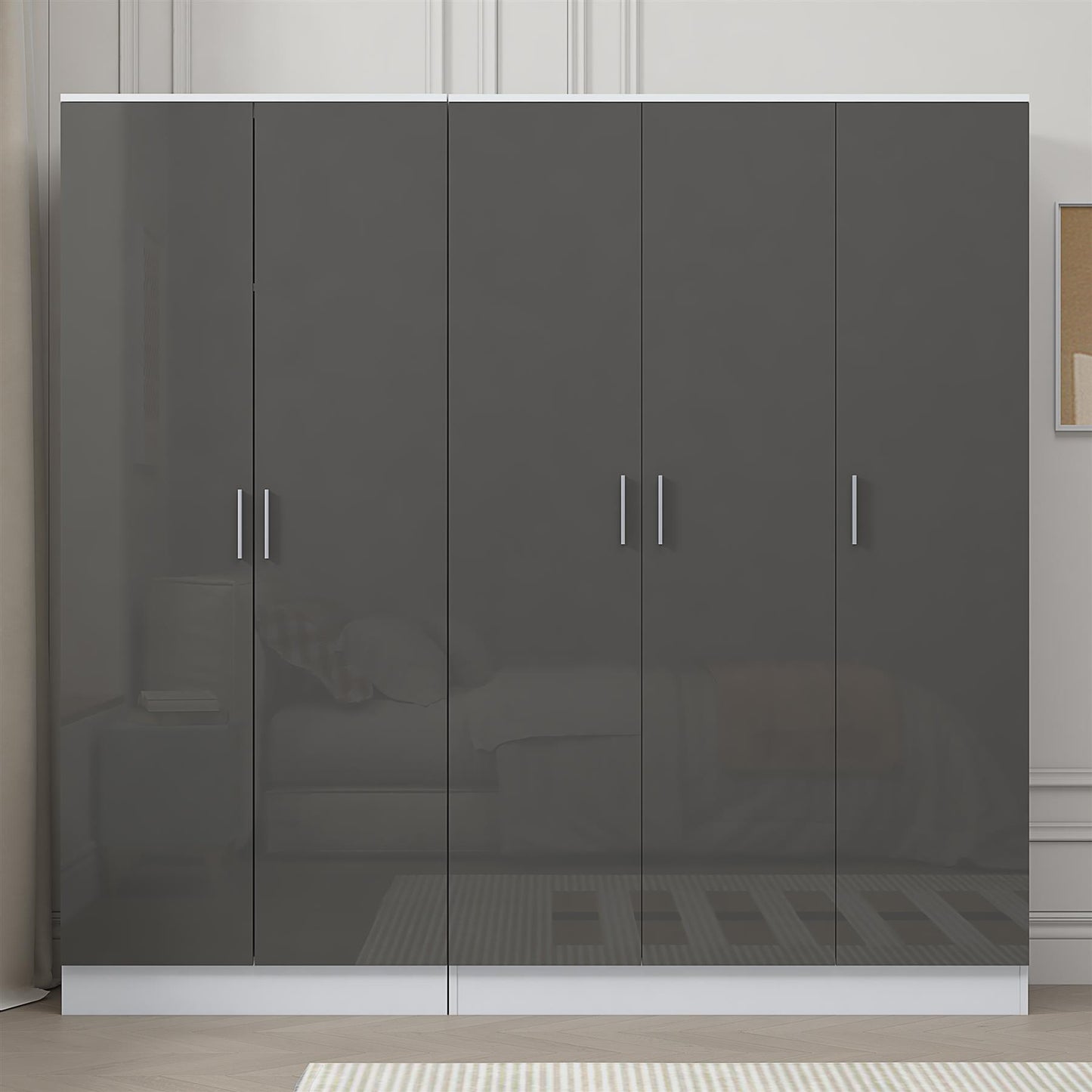 Reflect 2pc Wardrobe Bundle - 3 Door Plain + 2 Door Plain - Grey Gloss & Matt White