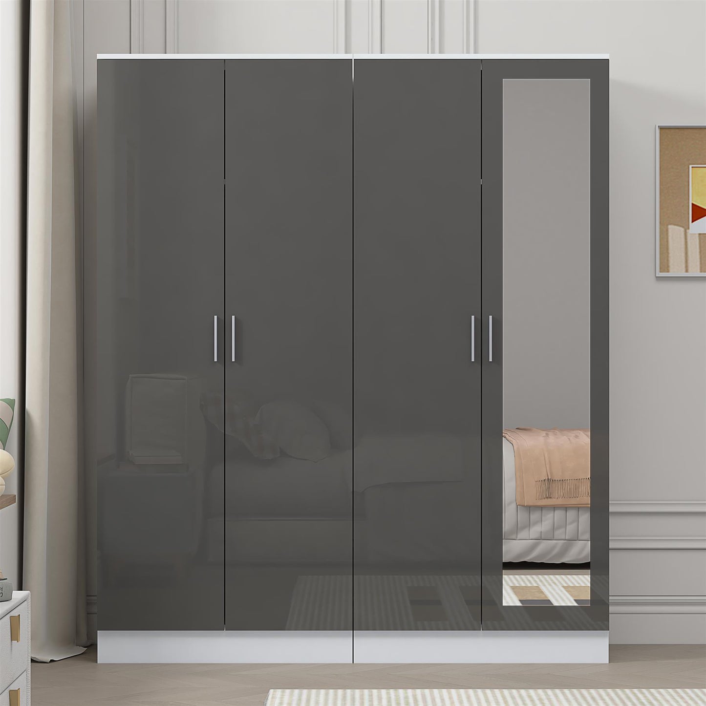 Reflect 2pc Wardrobe Bundle - 2 Door Mirror + 2 Door Plain - Grey Gloss & Matt White