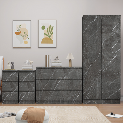ZITA 3/4pc Bedroom Furniture Sets Wardrobe Chest Bedside - White OR Grey Marble