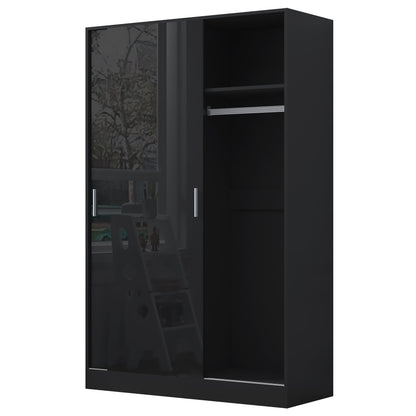 Reflect 2 Door Sliding Wardrobe - Black Gloss & Black Oak - Hanging Rails & Shelves - Modern Design