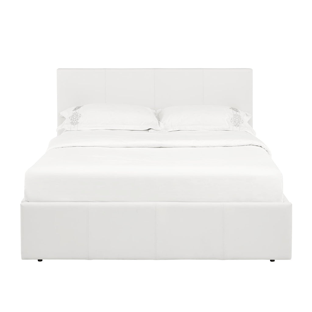 LUNA Faux Leather Ottoman Storage Bedframe in White 4 Size + Mattress Options