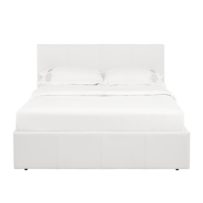 LUNA Faux Leather Ottoman Storage Bedframe in White 4 Size + Mattress Options