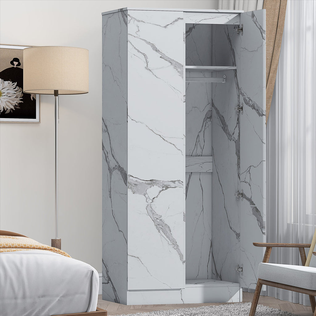 ZITA Bedroom Furniture 2 Door Wardrobe in White OR Grey Marble Colour Option
