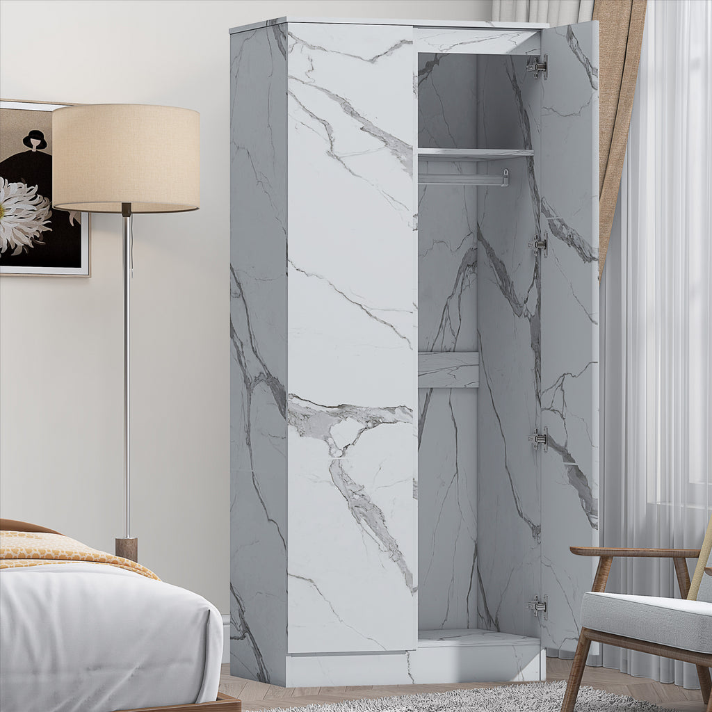 ZITA Bedroom Furniture Range Wardrobe Chest Bedside in White Marble Effect