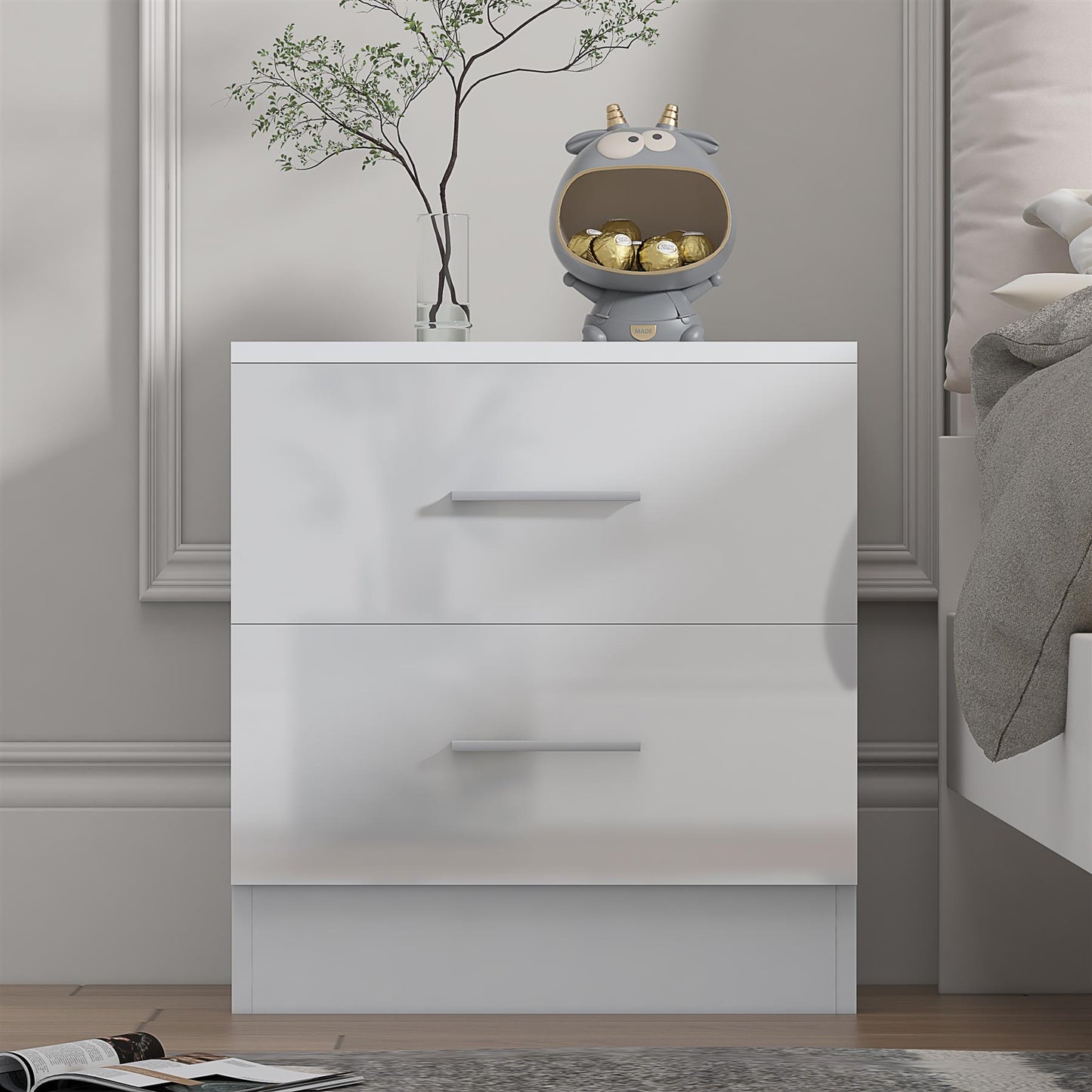 REFLECT Gloss Bedroom Furniture 2 Drawer Bedside - 4 Colour Options