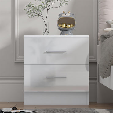 Reflect 2 Drawer Bedside - White Gloss & Matt White - Modern Nightstand for Bedroom Storage