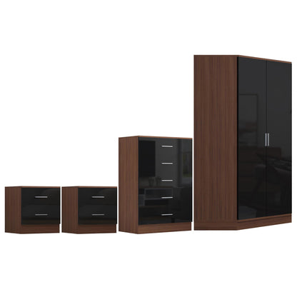 REFLECT Gloss 4pc Set - 2 Door Corner Wardrobe + 5 Draw Chest + 2 Bedsides