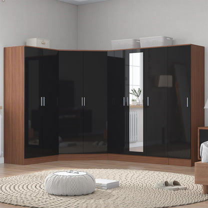 REFLECT Gloss Large 8 Door Corner Mirror Wardrobe Bedroom Furniture Bundle Set