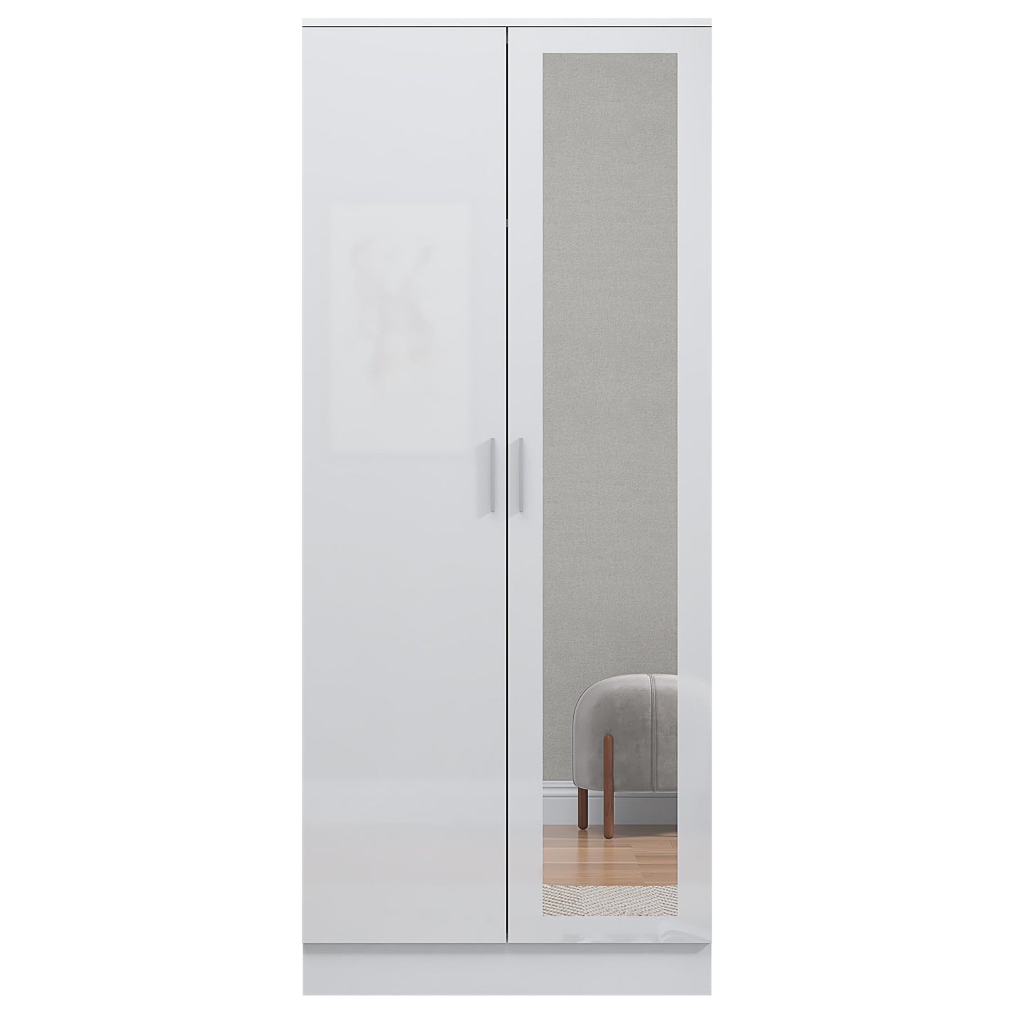 REFLECT Gloss Bedroom Furniture 2 Door Mirrored Wardrobe - 4 Colour Options