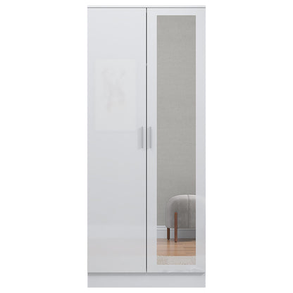 Reflect 2 Door Mirrored Wardrobe - White Gloss & Matt White - Hanging Rails & Shelves - Modern Sleek Design