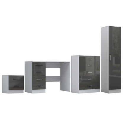 REFLECT Gloss 4pc Bedroom Set - 1 Door Wardrobe + 5 Draw Chest + Bedside + Desk