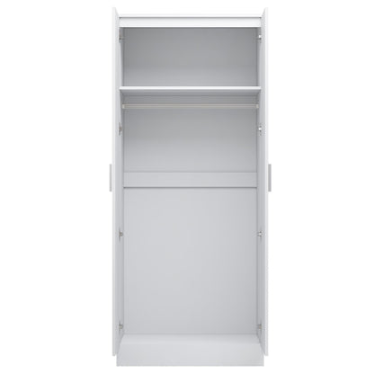 Reflect 2 Door Plain Wardrobe - White Gloss & Matt White - Hanging Rails & Shelves - Modern Sleek Design