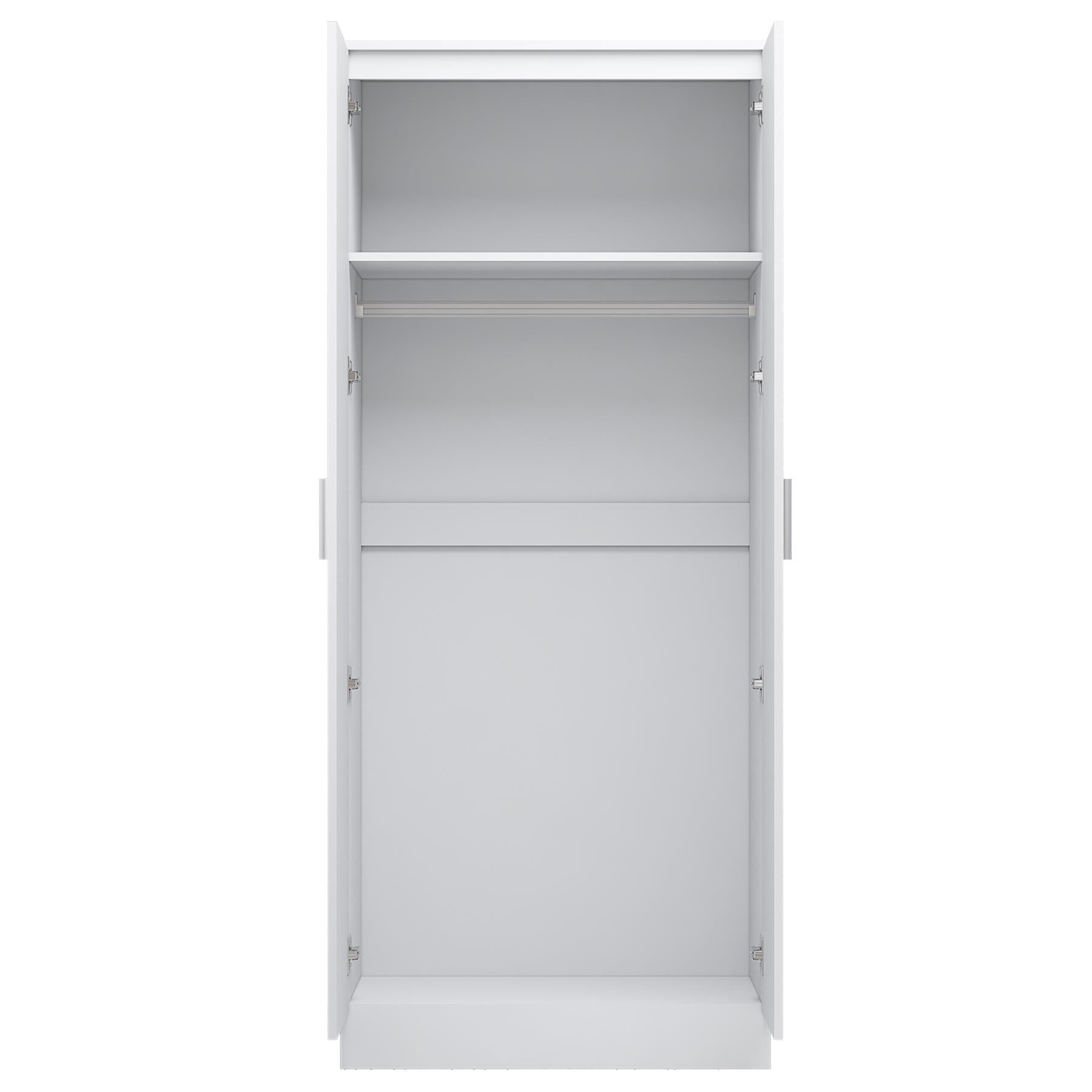 Reflect 2 Door Plain Wardrobe - White Gloss & Matt White - Hanging Rails & Shelves - H: 180cm x W: 76cm - Modern Sleek Design