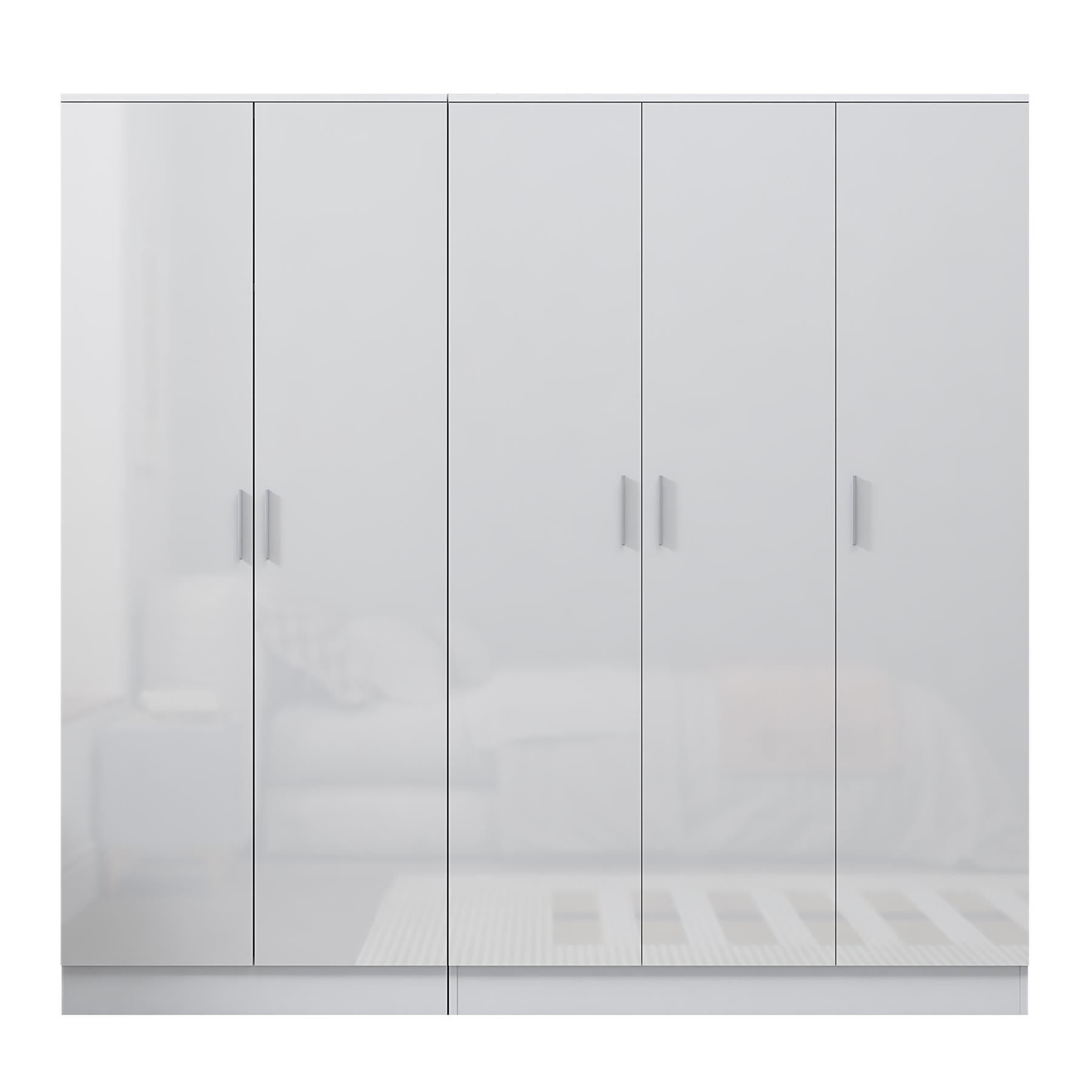 REFLECT - 3 Door PLAIN + 2 Door PLAIN Wardrobe - Gloss White / Matt White