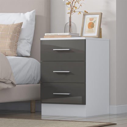REFLECT Gloss Bedroom Furniture 3 Drawer Bedside - 4 Colour Options