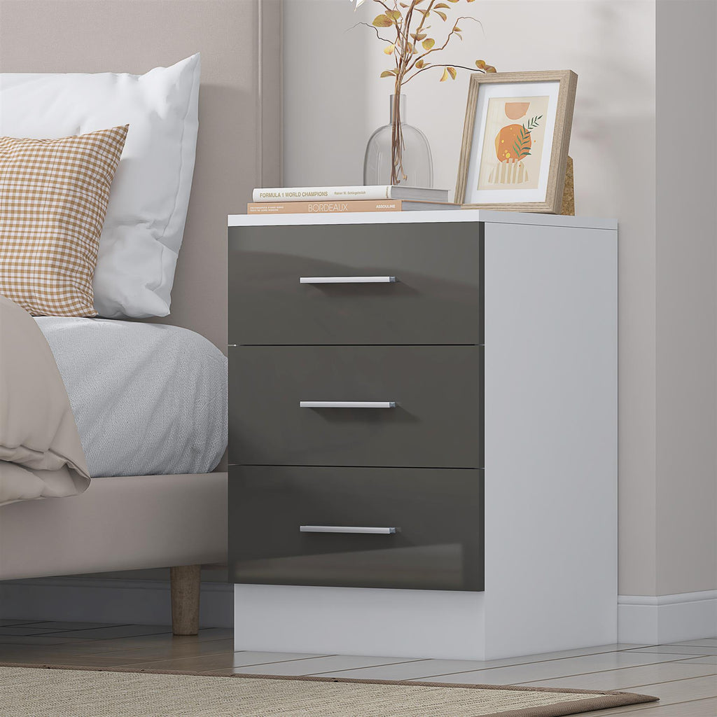 REFLECT Gloss Bedroom Furniture Wardrobe Chest Bedside Desk - 4 Colour Options