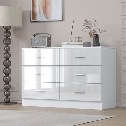REFLECT Gloss Bedroom Furniture Wide 6 Drawer Chest of Drawers - 4 Colour Option