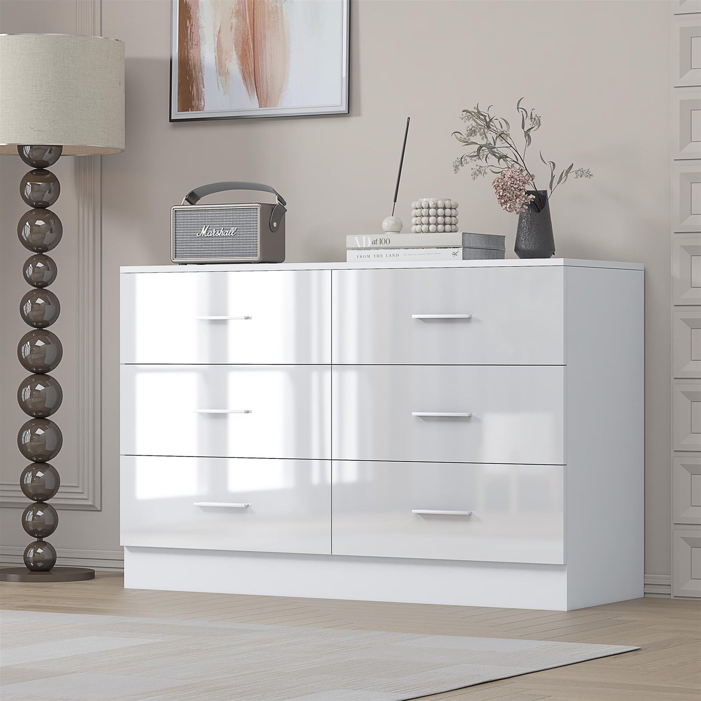 Reflect Wide 6 Drawer Chest - White Gloss & Matt White - Modern Bedroom Storage Unit with Drawers
