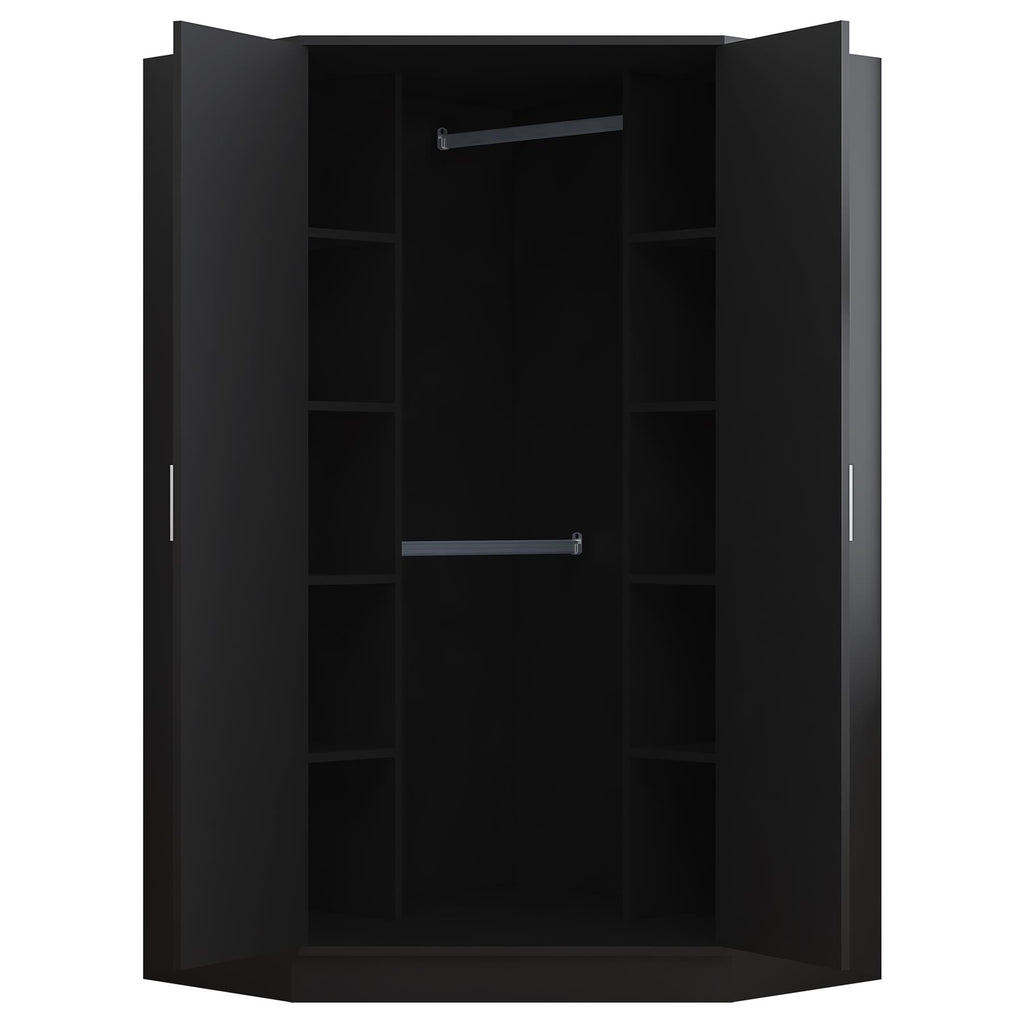 Reflect 3pc Wardrobe Bundle - 2 Door Corner + 2x 1 Door Plain - Black Gloss & Black Oak - H: 180cm x W: 179cm x D: 103cm