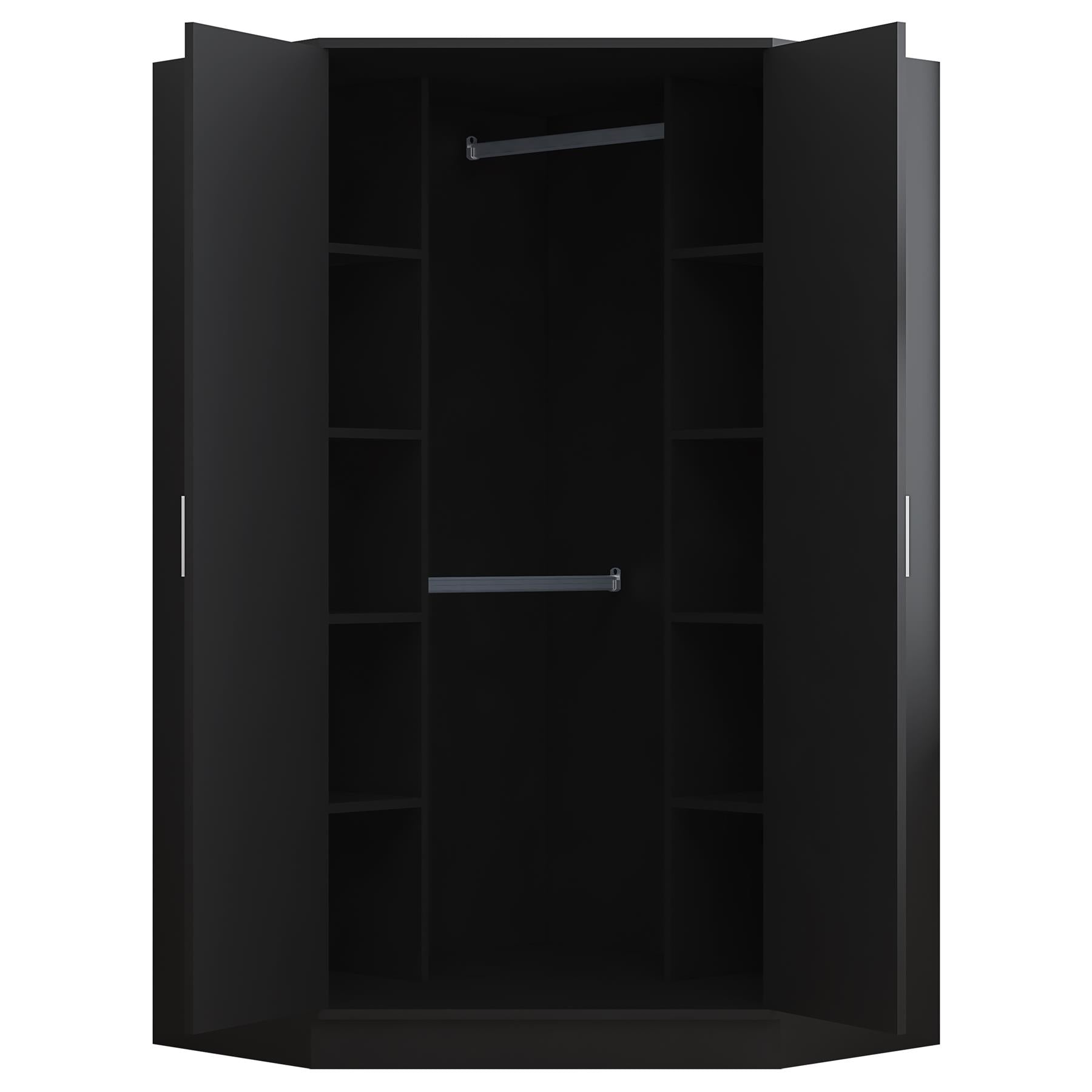Reflect 3pc Wardrobe Bundle - 2 Door Corner + 2x 1 Door Plain - Black Gloss & Black Oak