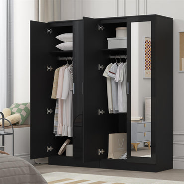 Reflect 2pc Wardrobe Bundle - 2 Door Mirror + 2 Door Plain - Black Gloss & Black Oak
