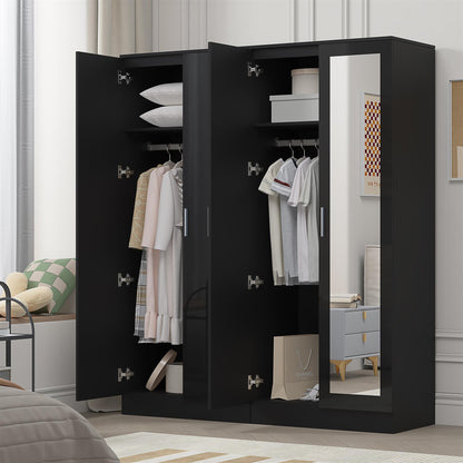 Reflect 2pc Wardrobe Bundle - 2 Door Mirror + 2 Door Plain - Black Gloss & Black Oak