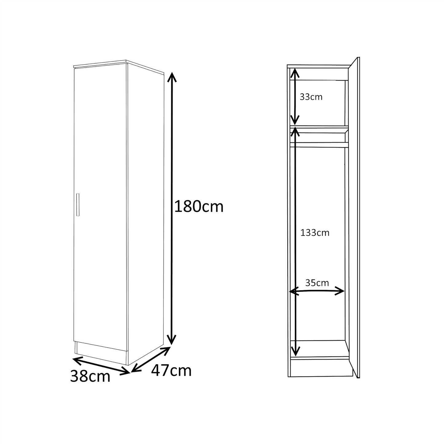 REFLECT Gloss 3pc Bedroom Set - 1 Door Wardrobe + 5 Draw Chest + Bedside