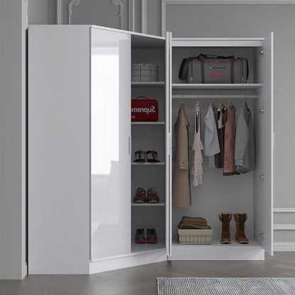 Reflect 2pc Wardrobe Bundle - 2 Door Corner + 2 Door Plain - White Gloss & Matt White