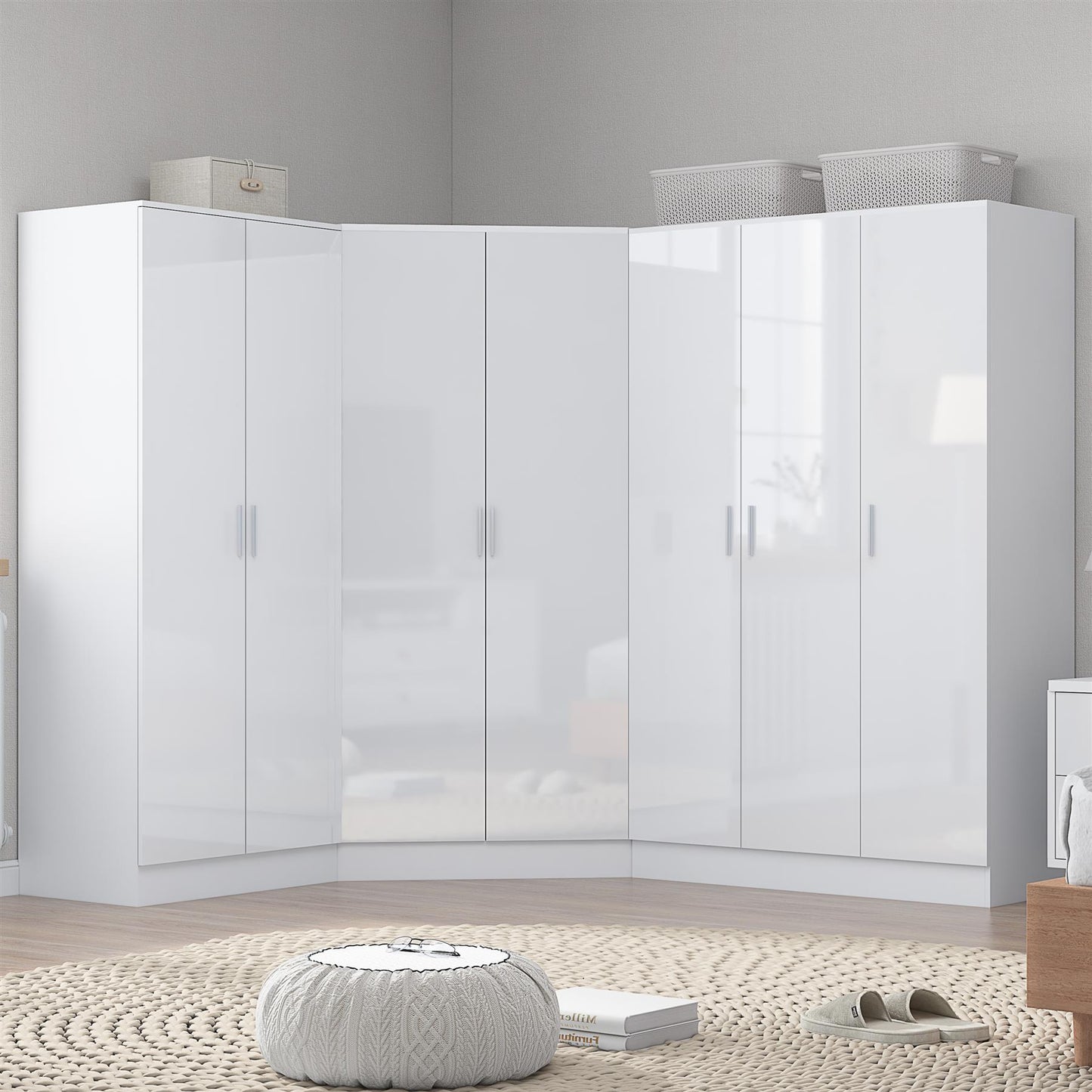 REFLECT Gloss 7 Door Wardrobe Bundle - Corner + 3dr Plain + Double Wardrobe