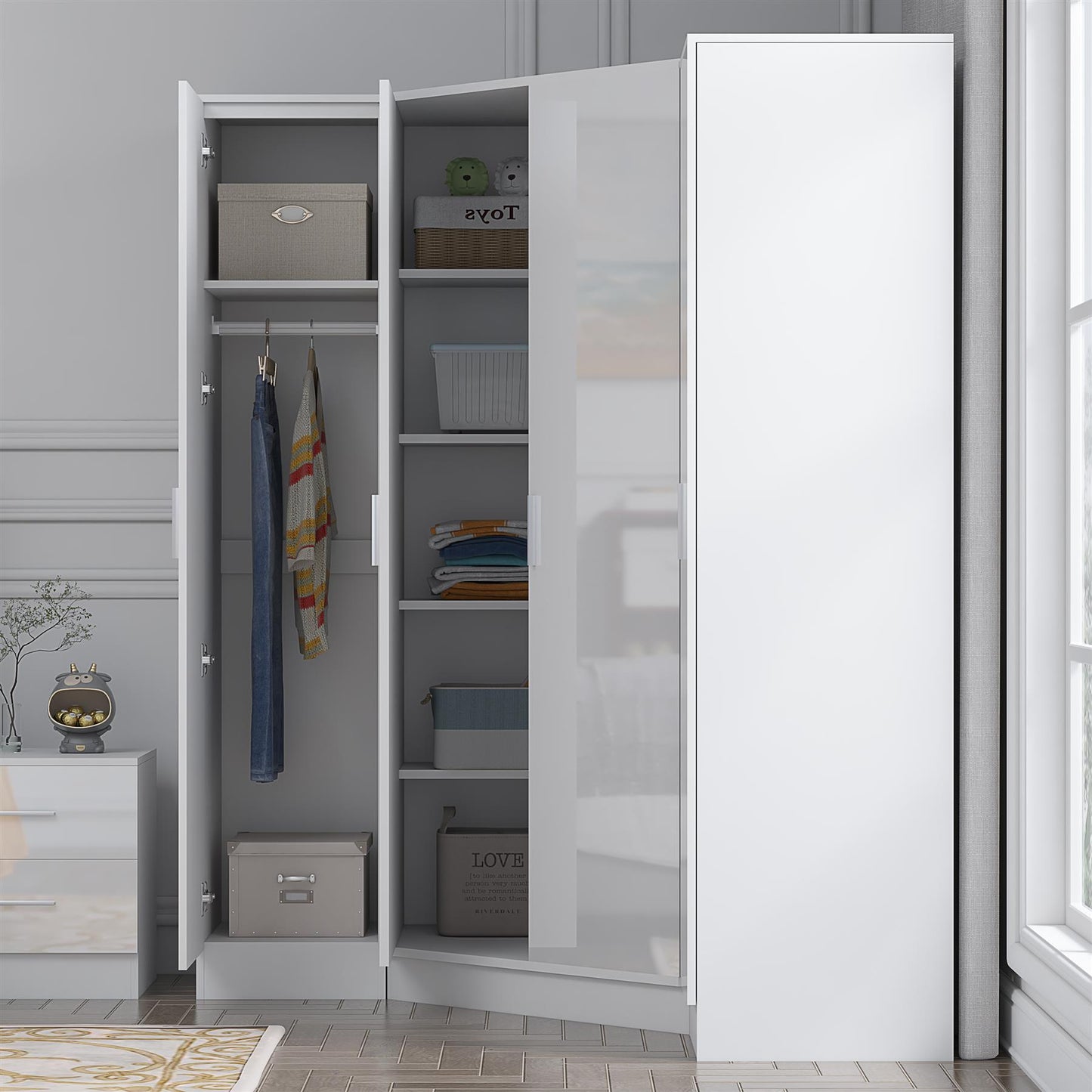 REFLECT Gloss 4 Door Corner Wardrobe Bundle Inc Corner + 2x 1 Door Wardrobes Set