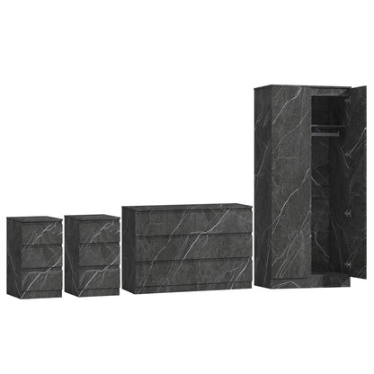 ZITA Grey Marble Effect 4 Piece Bedroom Set - Wardrobe, 6 Drawer Chest & 2 Bedside Tables, Stylish Bedroom Furniture