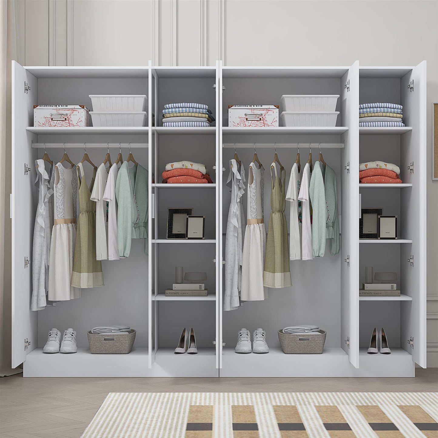 Reflect 2pc Wardrobe Bundle - 3 Door Mirror + 3 Door Plain - White Gloss & Matt White