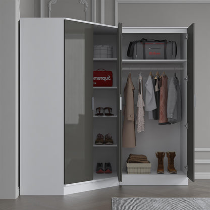 Reflect 2pc Wardrobe Bundle - 2 Door Corner + 2 Door Plain - Grey Gloss & Matt White