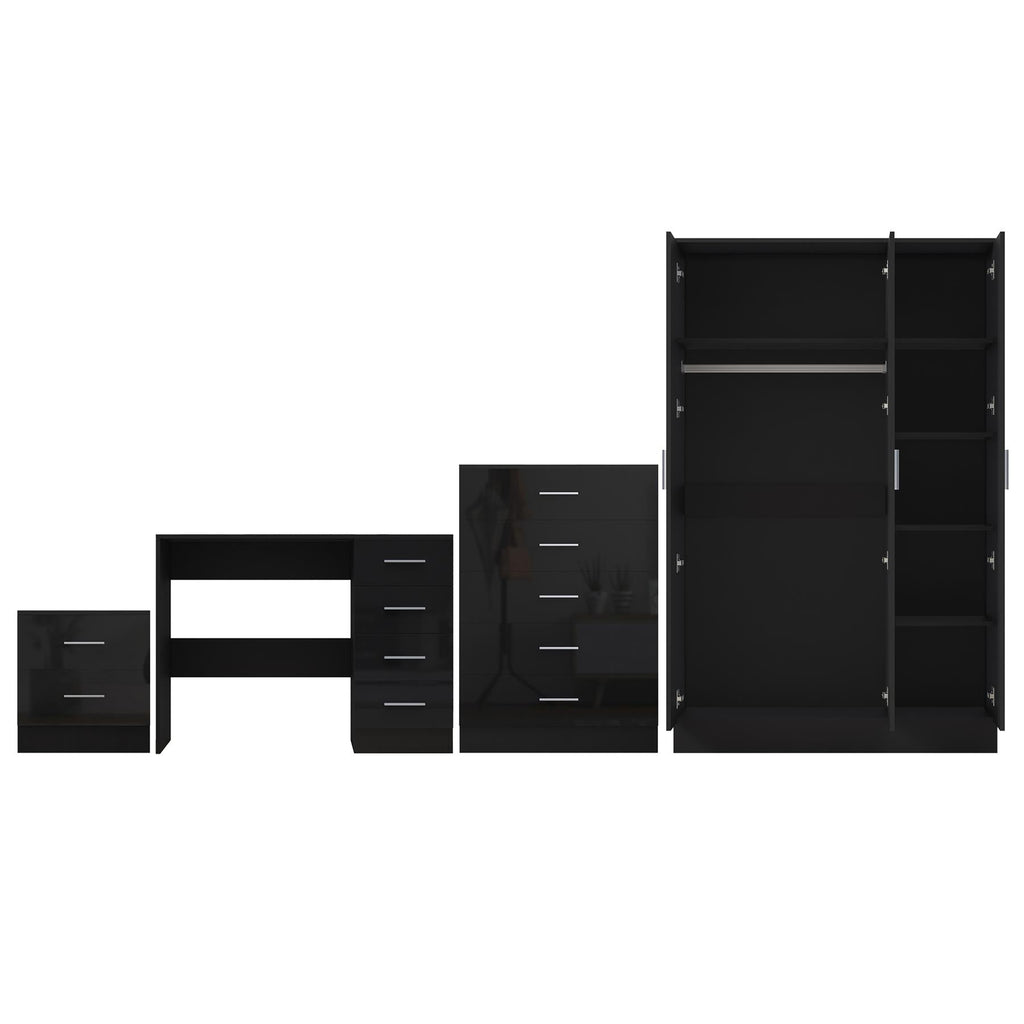 REFLECT Gloss 4pc Bedroom Set - 3 Door Wardrobe + Tall Chest + Bedside + Desk