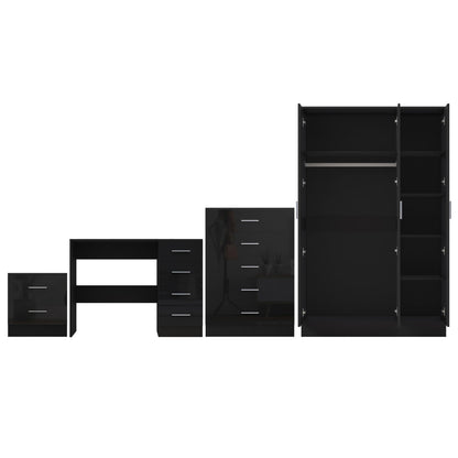 REFLECT Gloss 4pc Bedroom Set - 3 Door Wardrobe + Tall Chest + Bedside + Desk