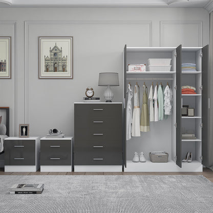 REFLECT Gloss 4pc Bedroom Set - 3 Door Wardrobe + 5 Draw Chest + 2 Bedsides
