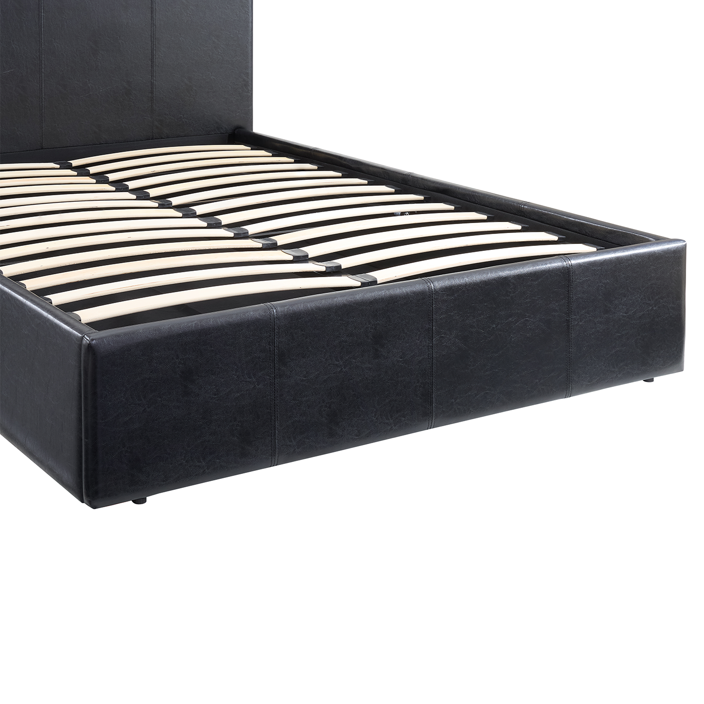 LUNA 4FT6 Double Black Ottoman Storage Bed with Gas Lift Up & Memory Foam & Spring Mattress