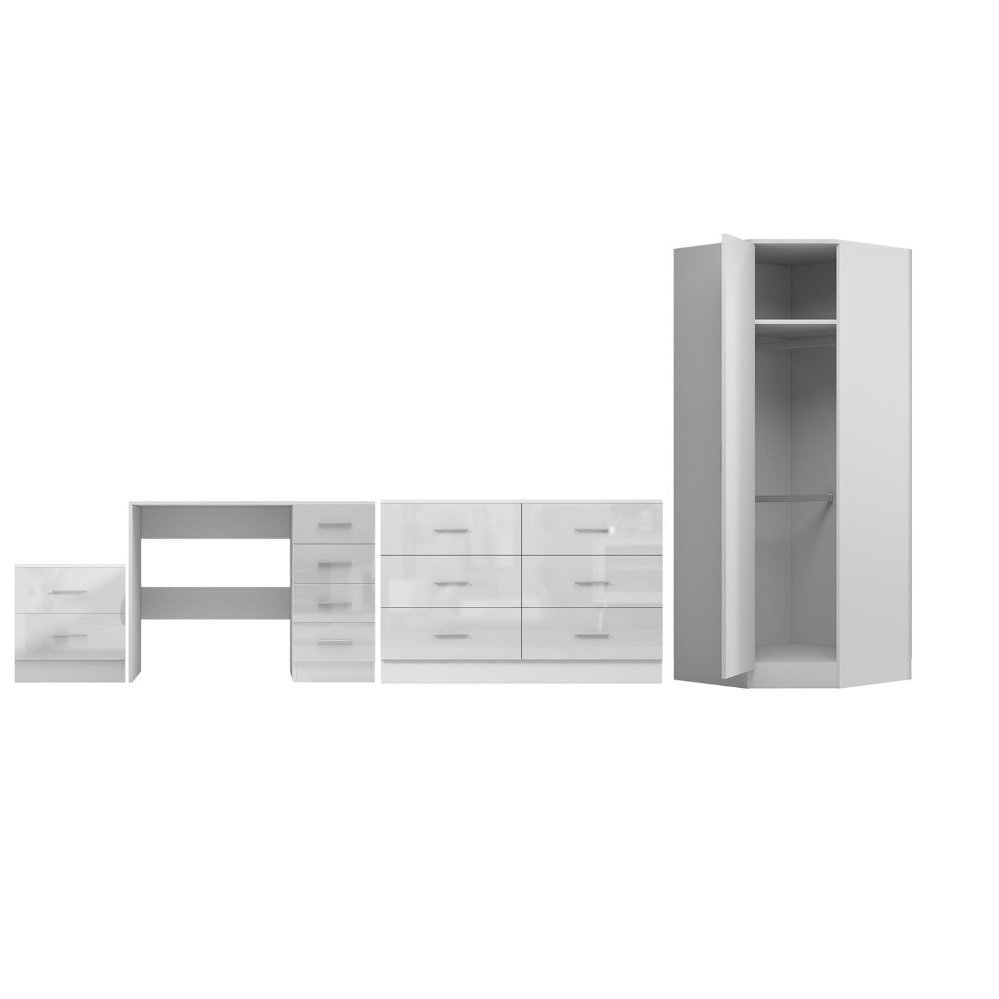 REFLECT 1dr Corner Bedroom Furniture Bundles Chest, Bedsides, Desks - 4 Colours