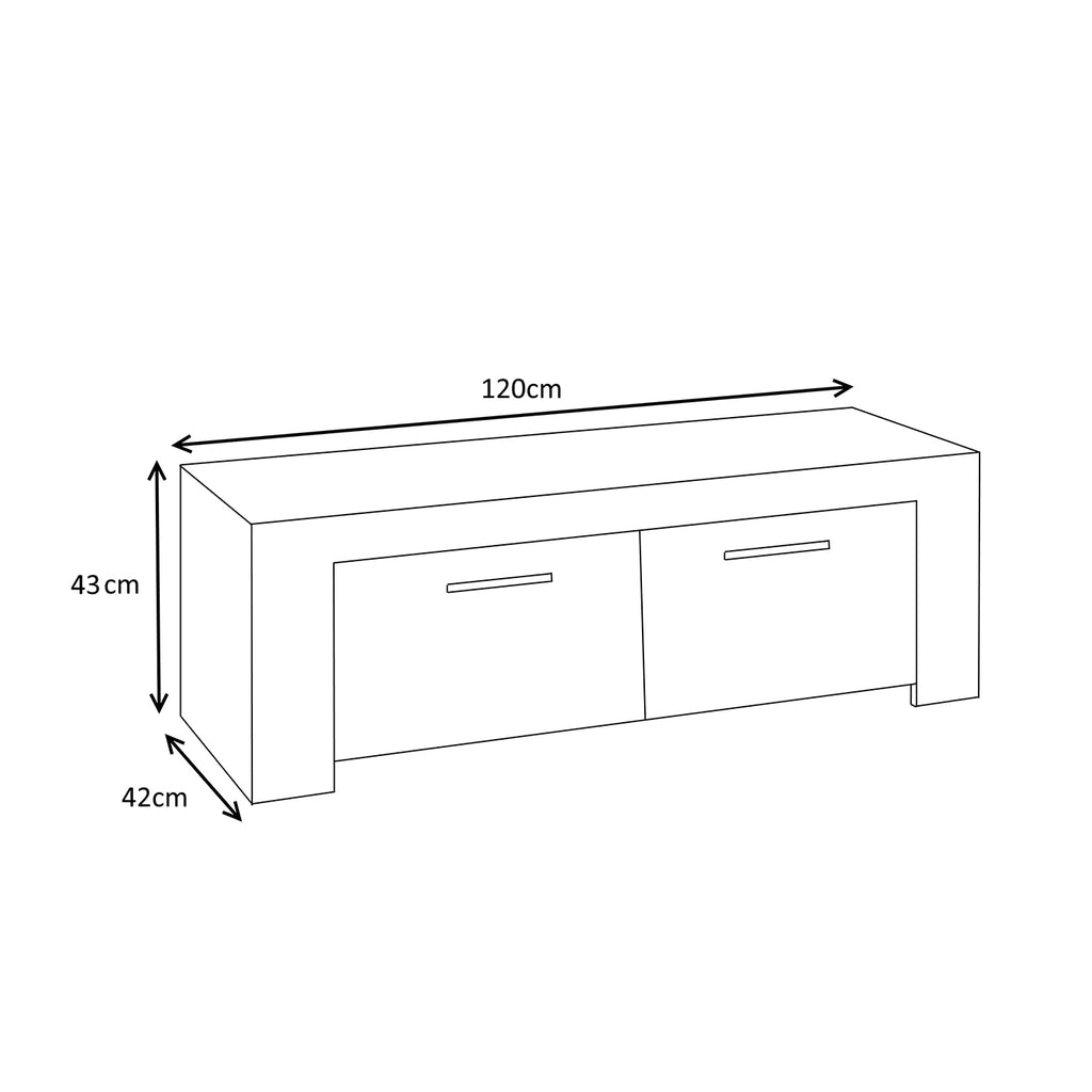 AMBIT White Dual Zone Under TV Unit - Modern Media Entertainment Cabinet - H: 43cm x W: 120cm x D: 42cm