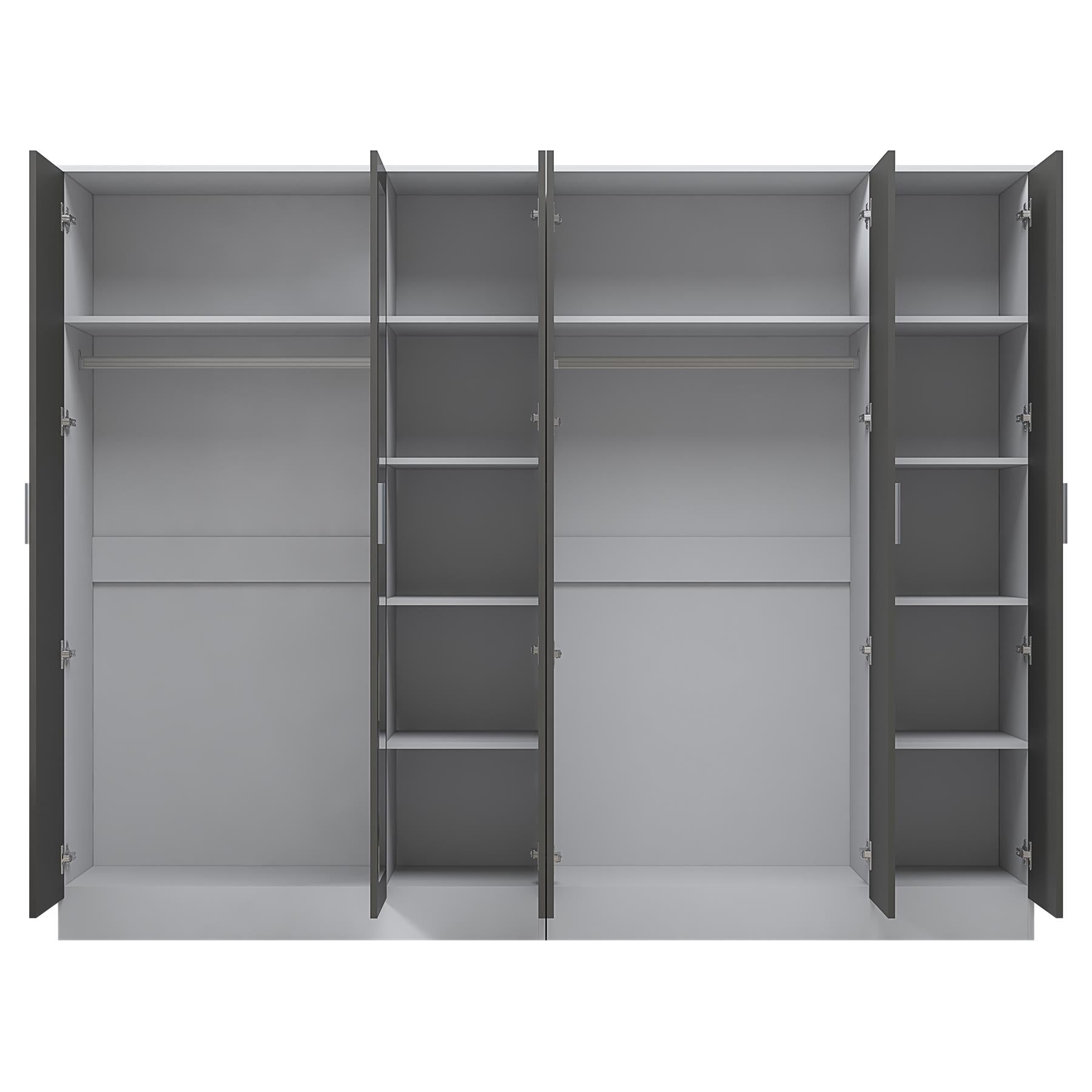 REFLECT - 3 Door MIRROR + 3 Door PLAIN Wardrobe - Gloss Grey / Matt White