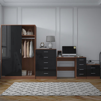 REFLECT Gloss 4pc Set - 2 Door Sliding Wardrobe + 5 Draw Chest + Bedside + Desk