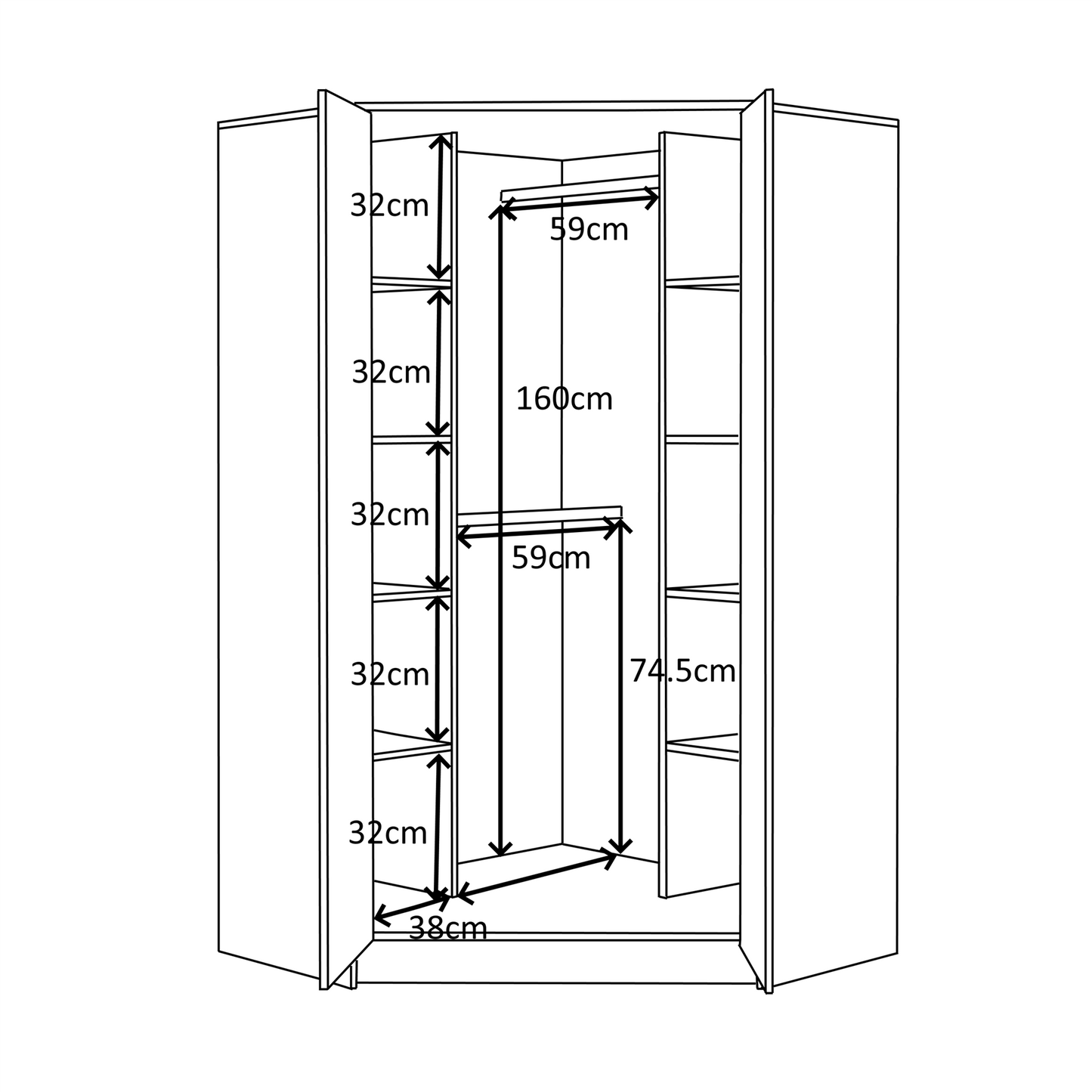 Reflect 2pc Wardrobe Bundle - 2 Door Corner + 3 Door Plain - Grey Gloss & Matt White